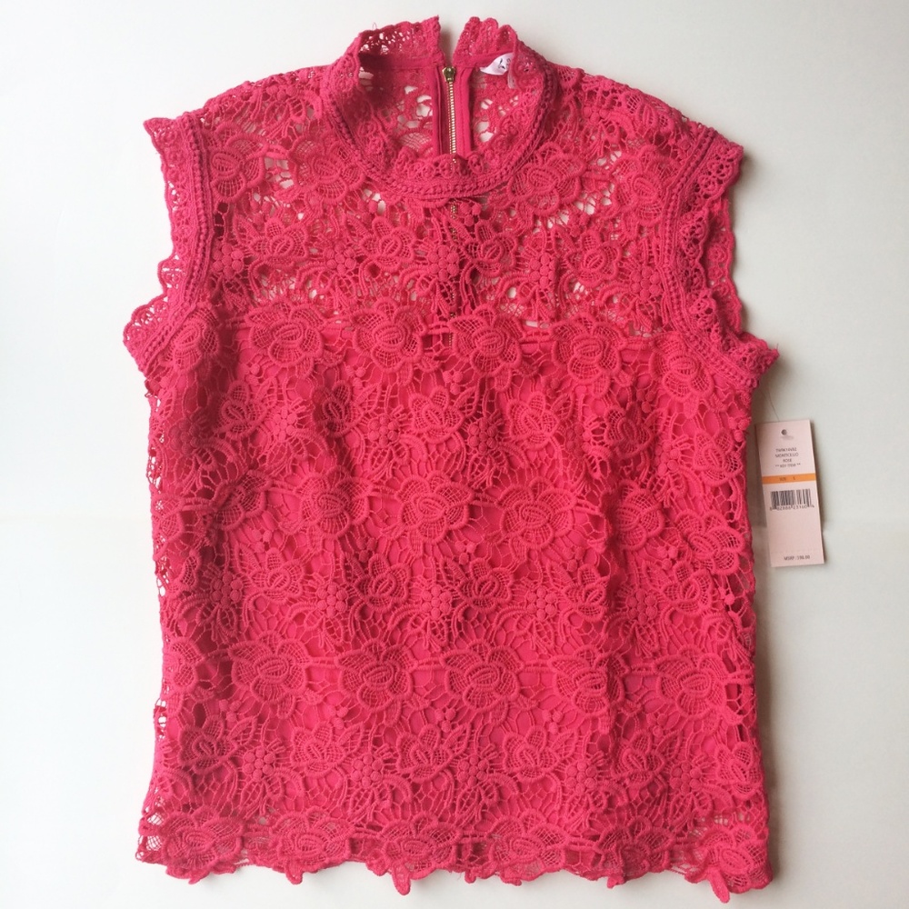 Nanette Lepore Sleeveless Lace Top Bright Pink NWT - Picture 2 of 7